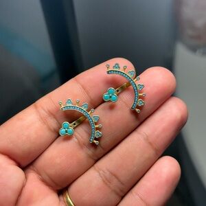 925 Sterling Silver Turquoise Enamel Earrings Gold Plated Pre-Owned